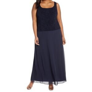 Alex Evenings Women’s Sequin Lace & Satin Gown Midnight Sz 16